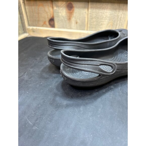 Crocs Womens Black Flats With Heel Strap & Cutout Design Rubber Size 8 - Picture 4 of 9